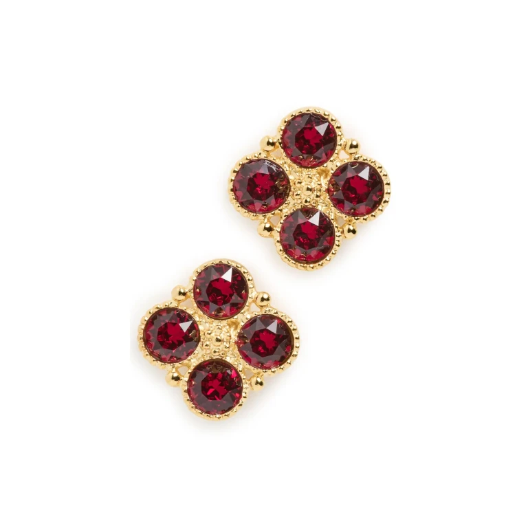Kenneth Jay Lane Gold Earrings with Four Faceted Ruby Stones Gold/Ruby One Size