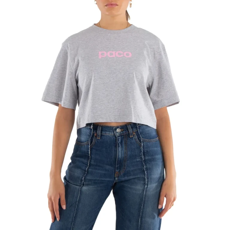 Rabanne Logo Print Cropped Cotton T-Shirt