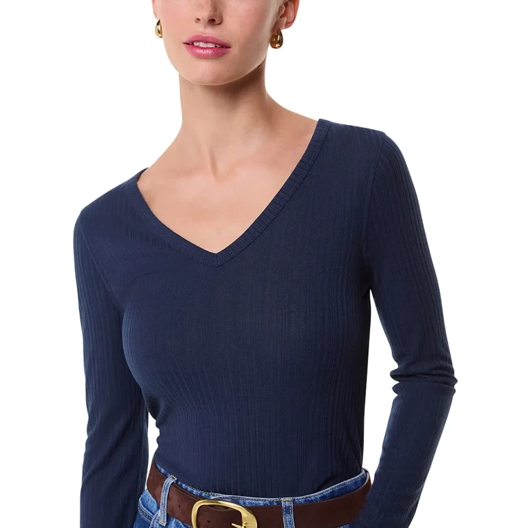 Whistles Ribbed V Neck Top
