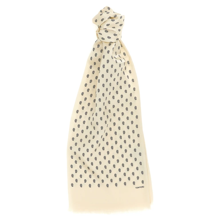Tom Ford Paisley Print Scarf Beige Silk Mulberry Scarves, Foulards - Men