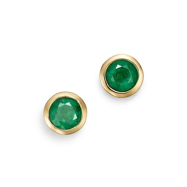 Emerald Bezel Stud Earrings in 14K Yellow Gold