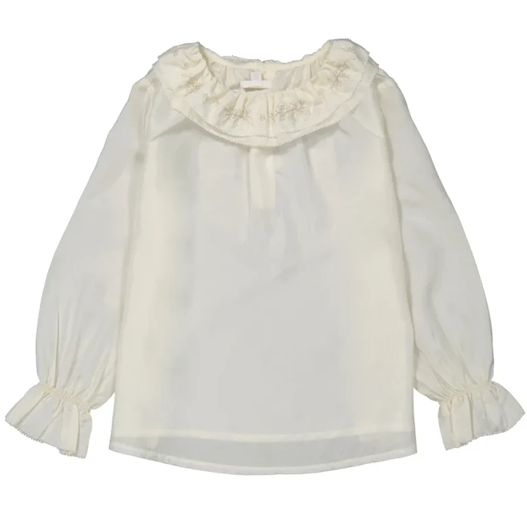 Bonpoint Kids White Lait Jaya Ruffle-Trim Silk Blouse
