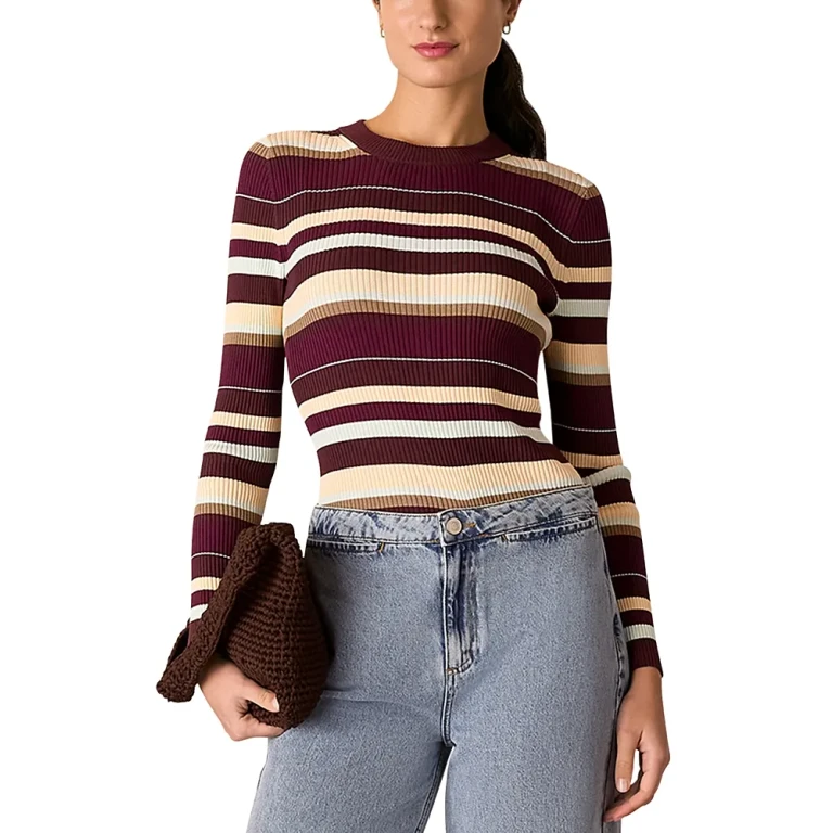 Whistles Multi Stripe Crewneck Knit Top