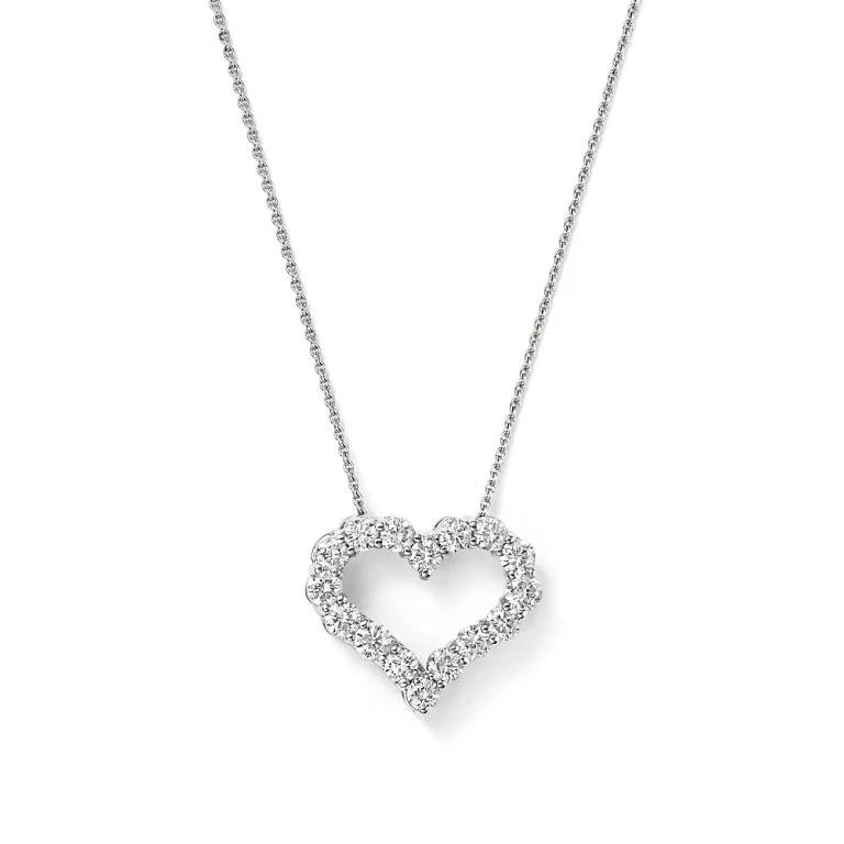 Diamond Heart Pendant Necklace in 14K White Gold, 0.50 tcw
