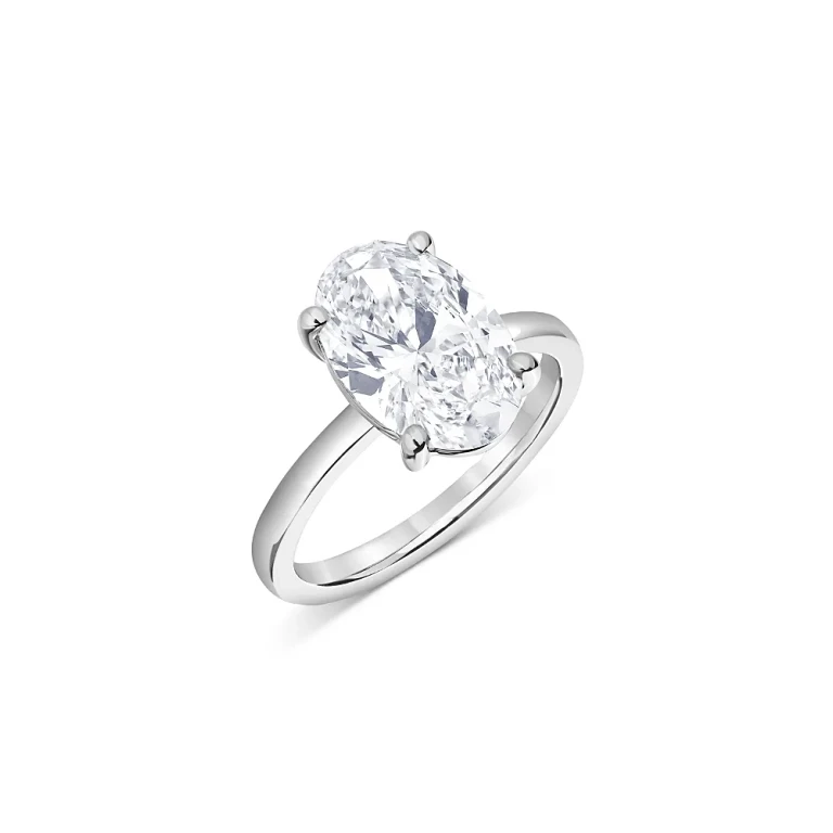 Certified Lab Grown Diamond Oval Solitaire Engagement Ring in 18K White Gold, 3.50 tcw