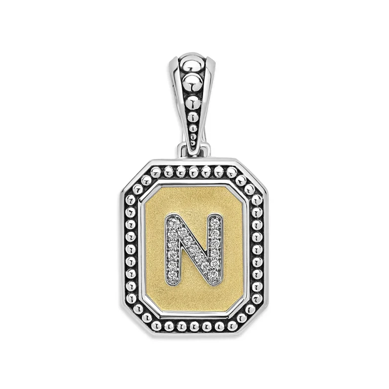 Lagos Signature Caviar Sterling Silver & 18K Yellow Gold Octagon Diamond A Initial Charm, 0.05 tcw