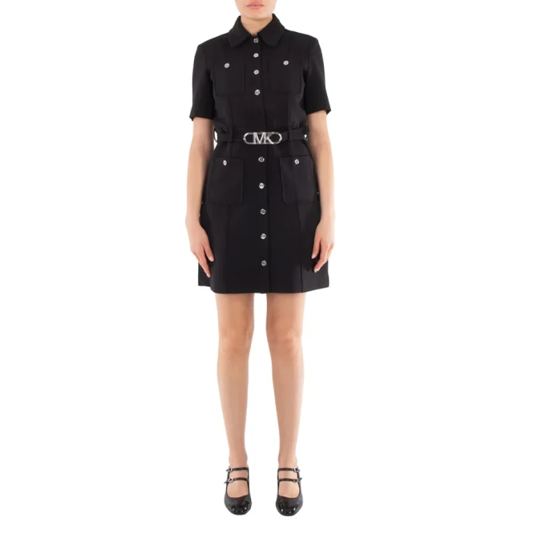 Michael Kors Stretchy Crepe Short Sleeve Belted Utility Dress, Size 2