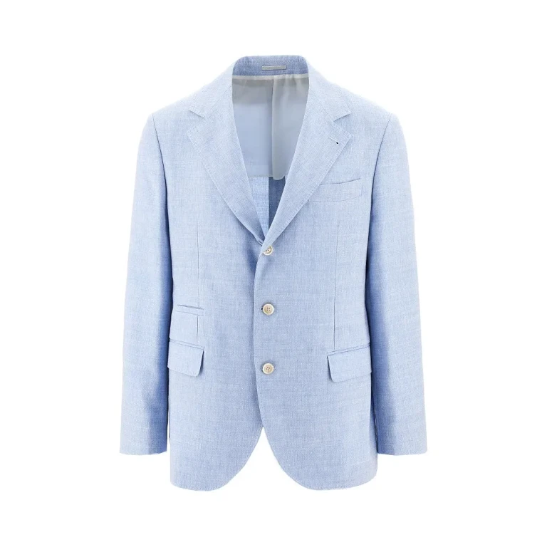Veste simple boutonnage en sergé chevron mélangé Brunello Cucinelli
