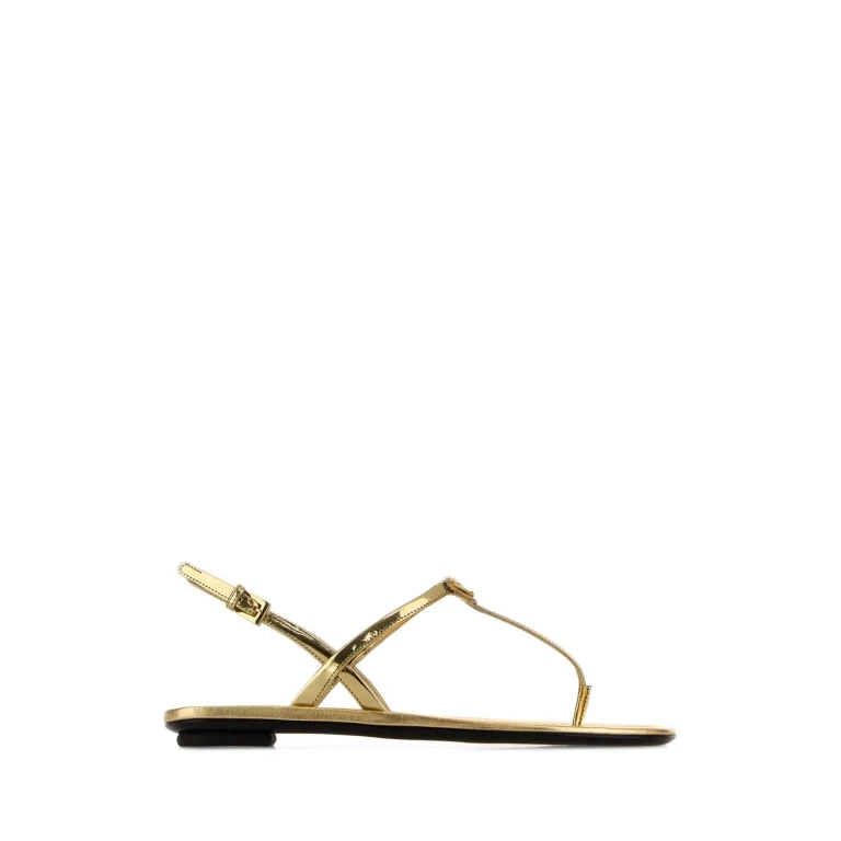 Prada Gold Leather Thong Sandals