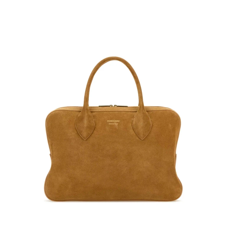 Ferragamo Camel Suede Medium Handbag