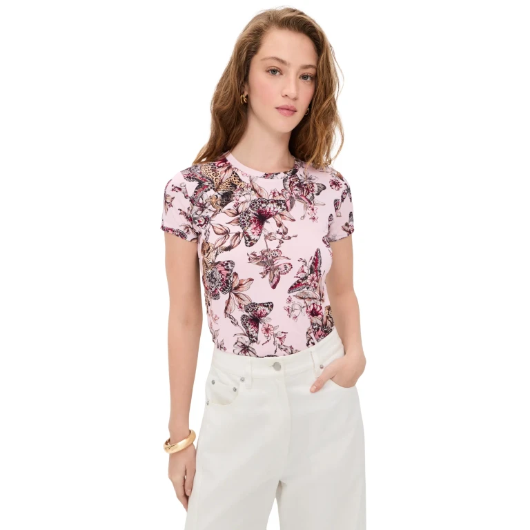T-shirt L'AGENCE Ressi à manches courtes et motif papillon Nectar Pink Multi