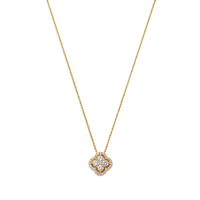 Diamond Clover Pendant Necklace in 14K Yellow Gold, 0.75 tcw