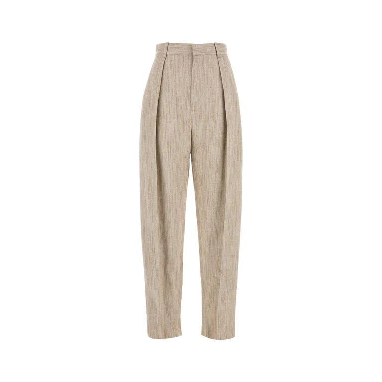 Bottega Veneta Melange Beige Viscosa Blend Pant Greyputty Pantaloni - Women