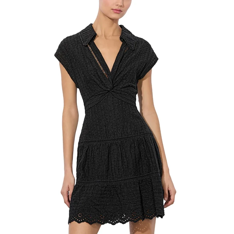 Alice and Olivia Mila Eyelet Deep V Neck Dress