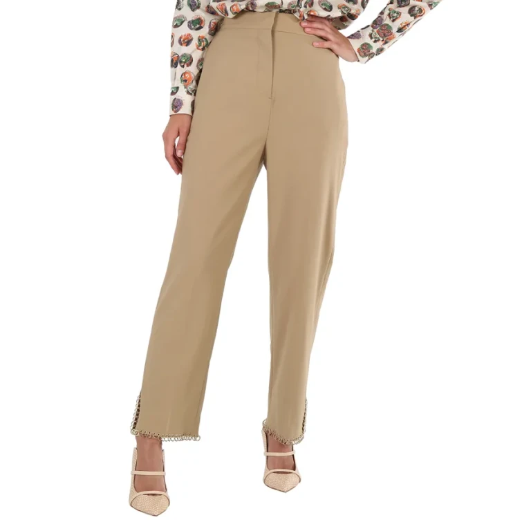 Burberry Ladies Ring-pierced Wool Trousers In Honey