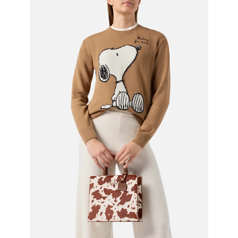 Mc2 Saint Barth Shop Bag Midi Pony Hair With Cow Skin Print White - Unisex