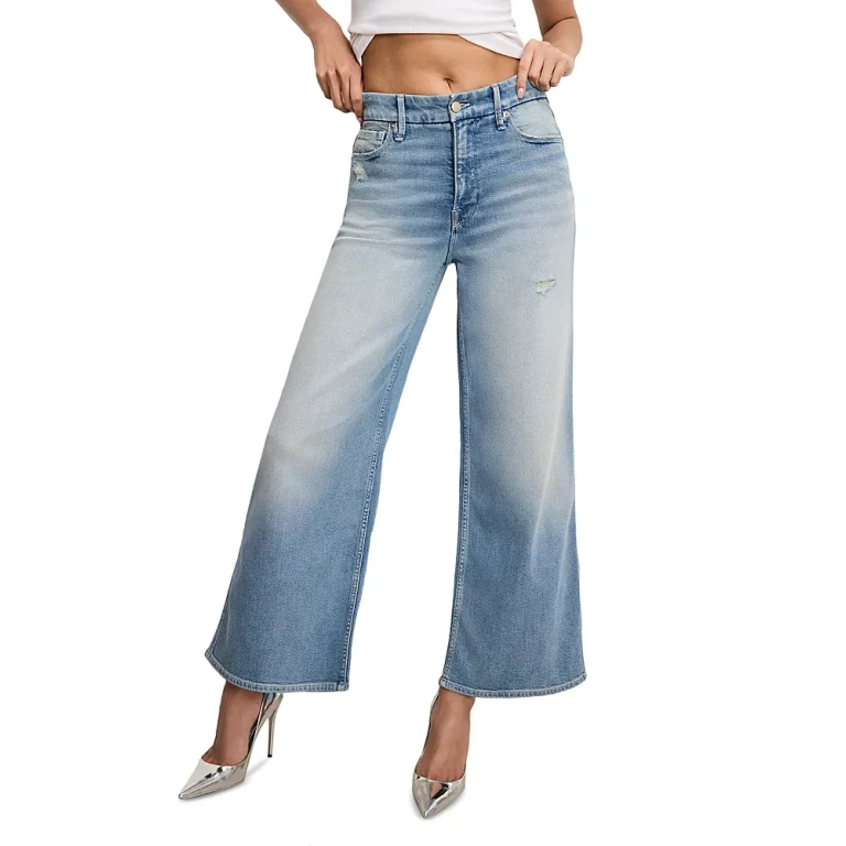 Good American Good Skate Wide Cropped Jeans in Indigo958