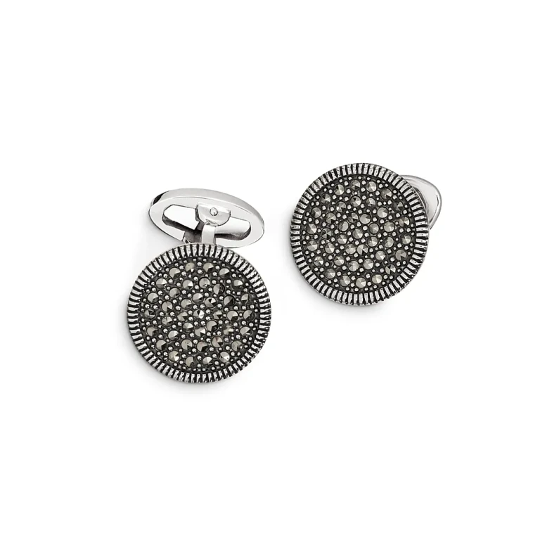 Sterling Silver and Marcasite Coin-Edge Cufflinks