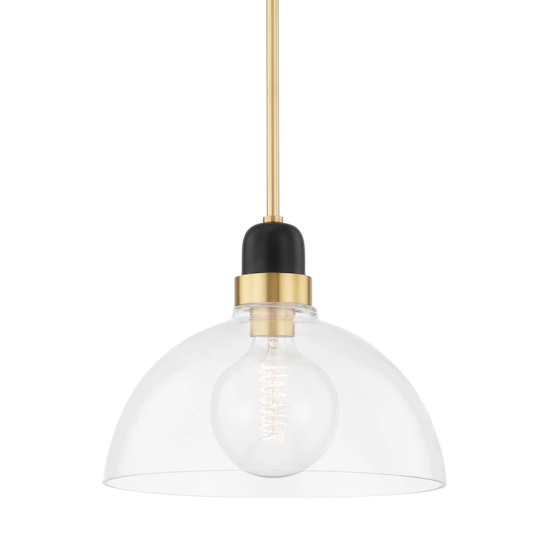Aged Brass One Light Pendant from the Camile Collection