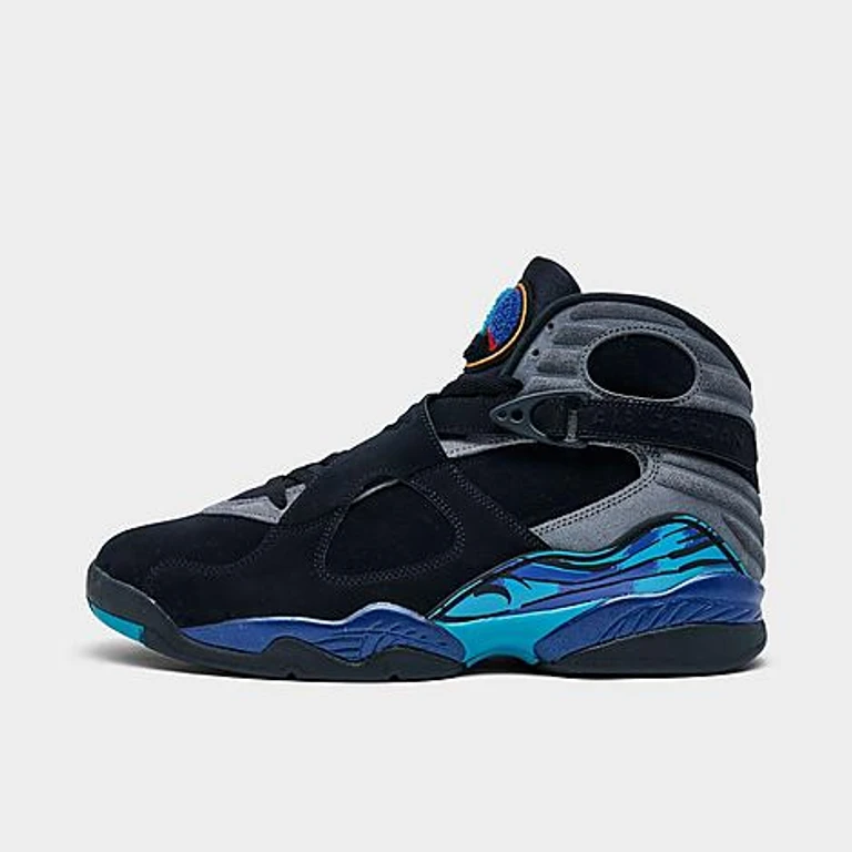 Jordan Men's Air Retro 8 Basketball Shoes in Black/Bright Concord/Aqua Tone Size: 7.5