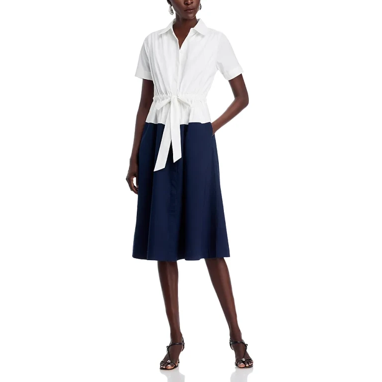 T Tahari Short Sleeve Button Down Colorblock Dress
