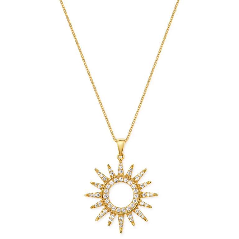 Diamond Sun Pendant Necklace in 14K Yellow Gold, 0.75 tcw