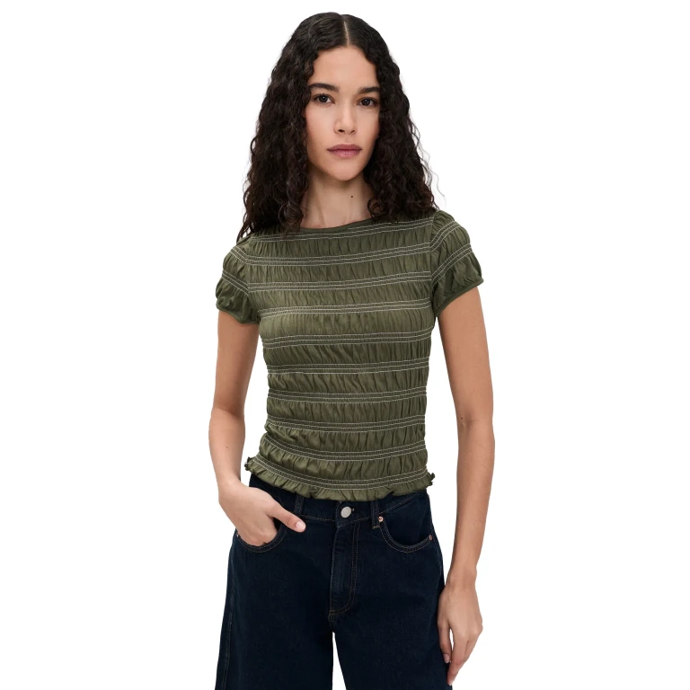 Madewell Smocked Short Sleeve Tee Jet Black L