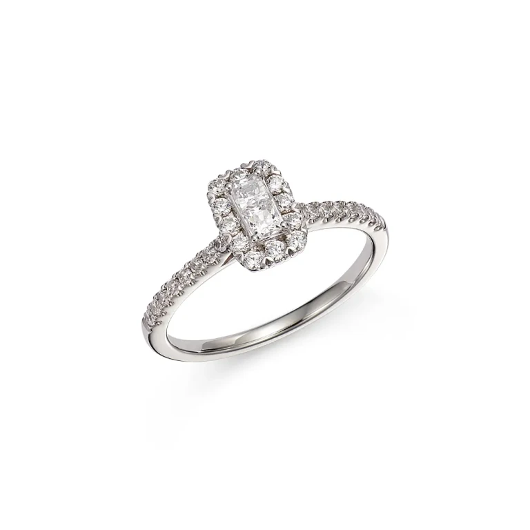 Diamond Halo Ring in 14K White Gold, 0.50 tcw