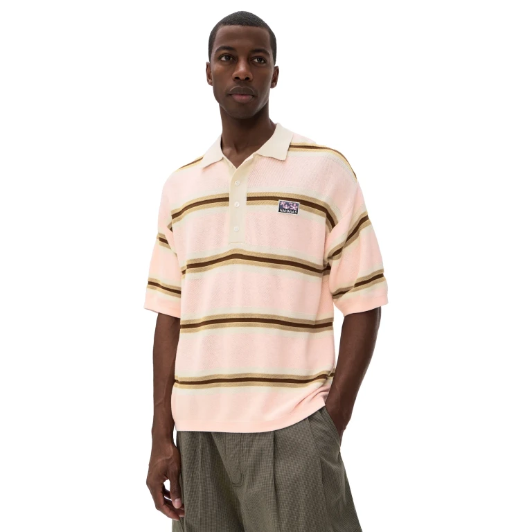 Nahmias Knit Striped Polo Soft Pink Stripe Knitwear L