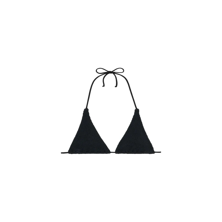 MC2 Saint Barth Guiana Black Crinkle Elongated Triangle Bikini Top
