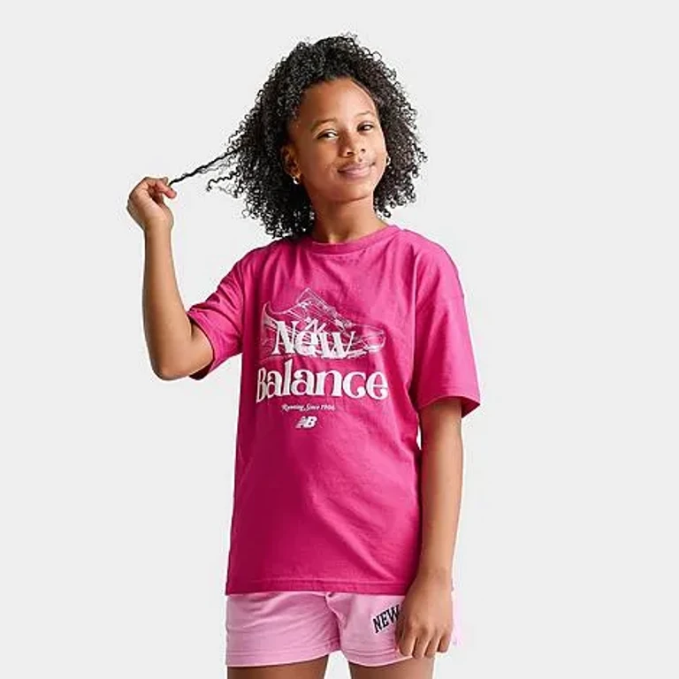 New Balance Girls' Big Kids 740 Oversized T-Shirt in Carnival Pink Size: Small
