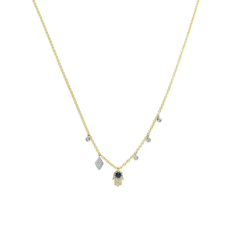 Meira T 14K White & Yellow Gold Blue Sapphire & Diamond Dangle Hamsa Hand Pendant Necklace, 18-20