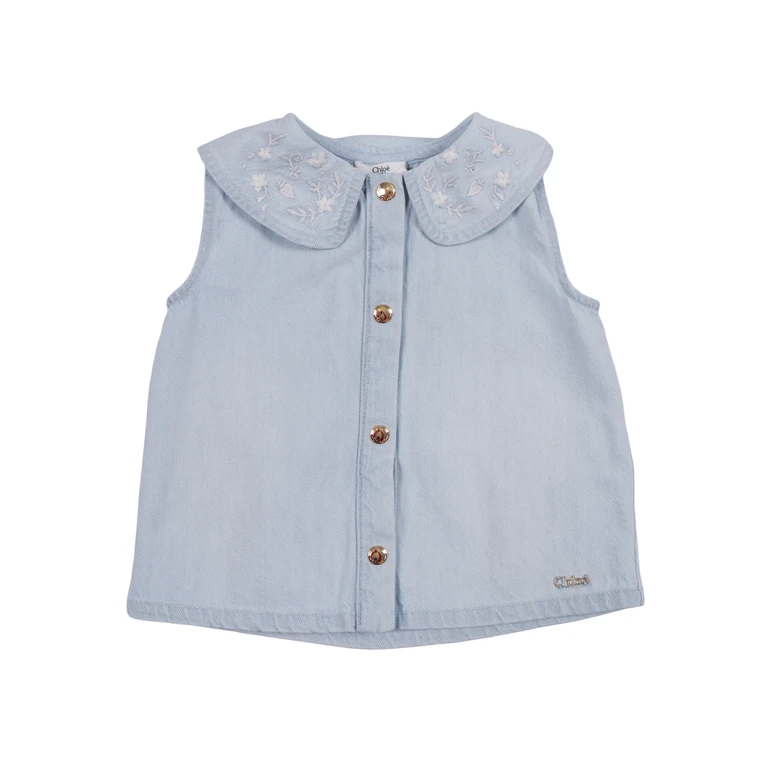 Chloé Top Light Blue Cotton