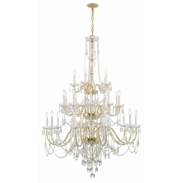 Traditional Crystal 25-Light Chandelier in Polished Brass