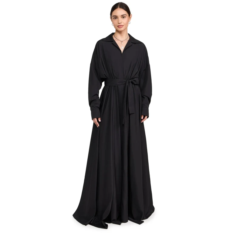 Norma Kamali Super Oversized Flared Boyfriend Neck Shirt Dress Black XXS