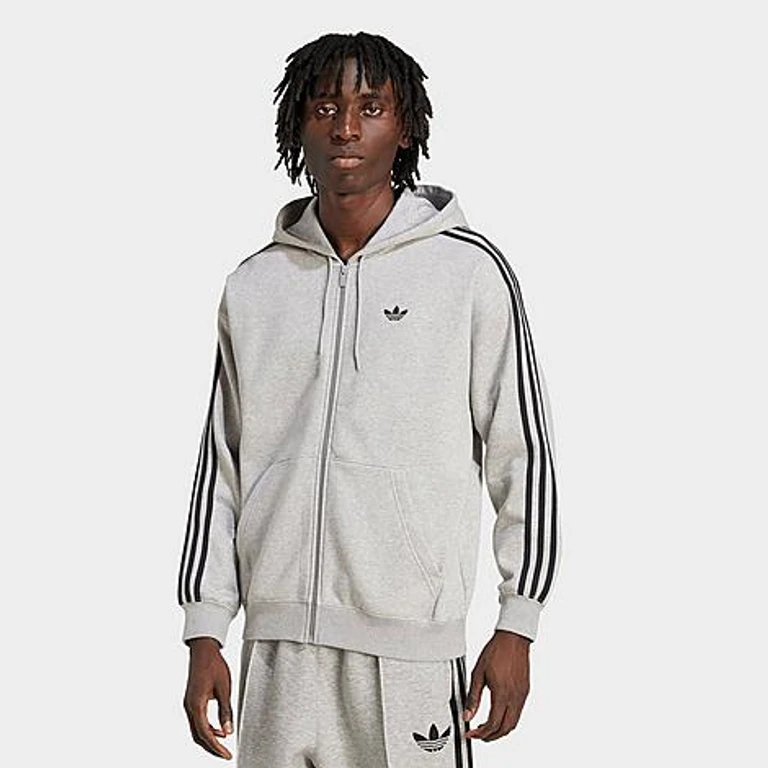 adidas Men's Originals adicolor Oversized Full-Zip Hoodie in Medium Grey Heather/Black Size: XS