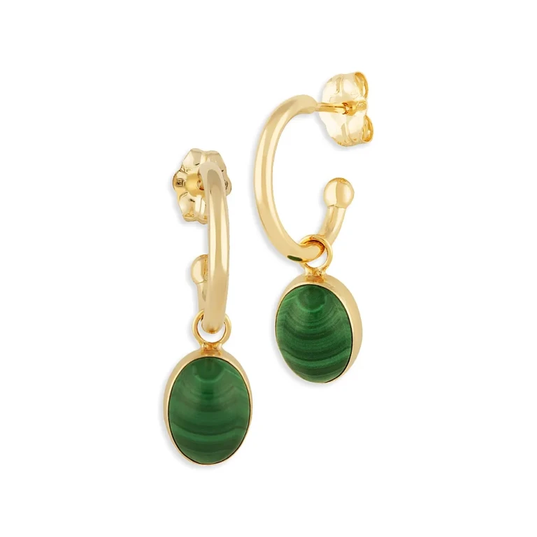 Malachite Drop Earrings in 14K Yellow Gold