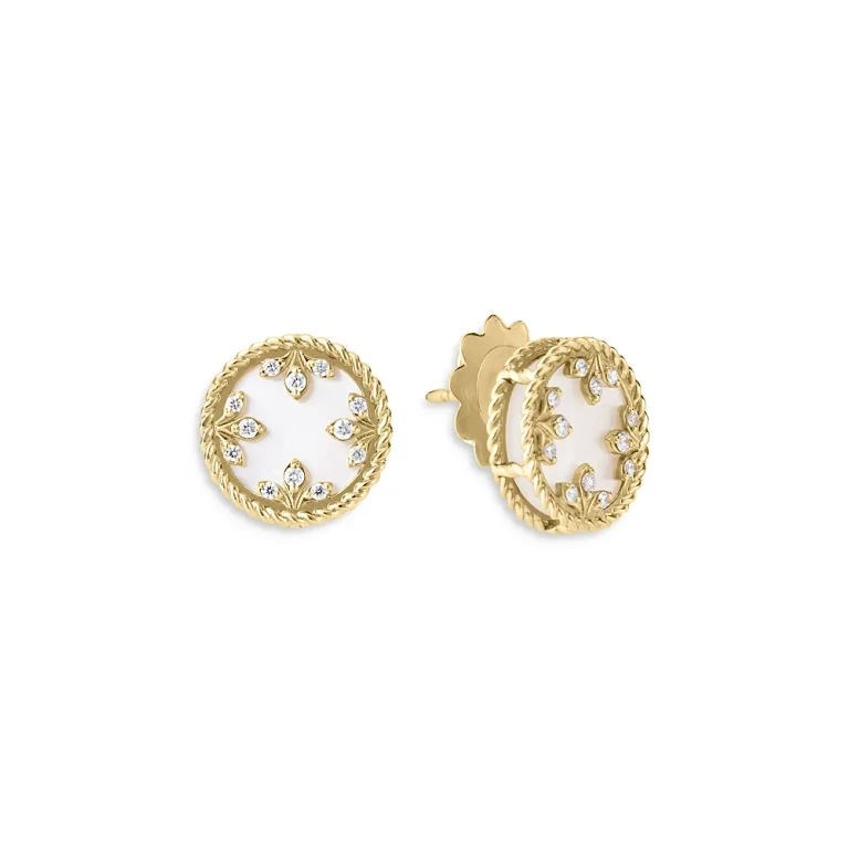 Roberto Coin 18K Yellow Gold Venetian Princess Medallion Mother of Pearl & Diamond Stud Earrings