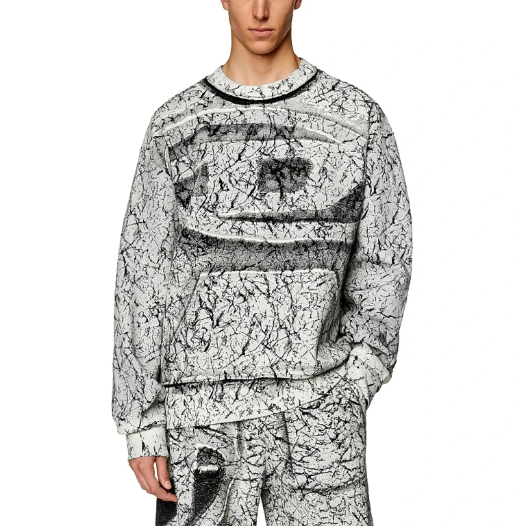 Diesel S-Macoval Cotton Fleece Coated Logo Print Oversized Fit Crewneck Sweatshirt