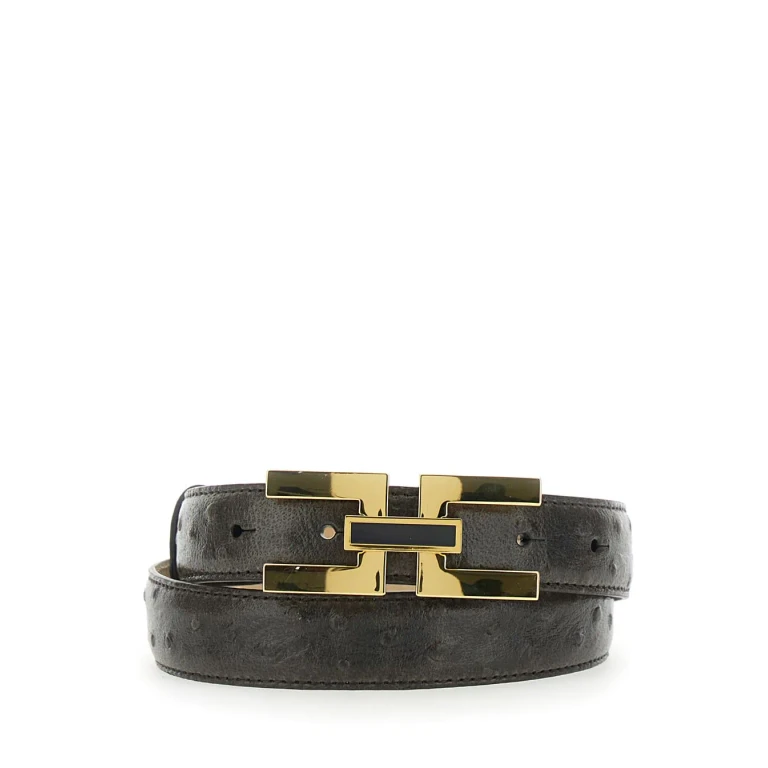 Elisabetta Franchi Brown Belt With Logo Plate Buckle Closure On The Front In Leather For Women