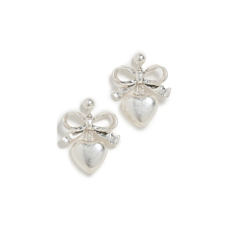 Clare V. Heart Drop Earrings Rhodium One Size