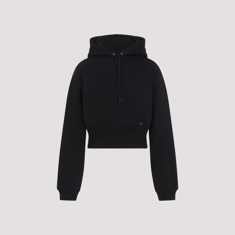 Celine Cropped Hoodie Black Cotton Sweatshirt - Women