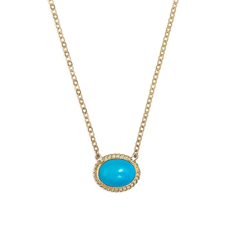 Turquoise Oval Bezel Pendant Necklace in 14K Yellow Gold, 17