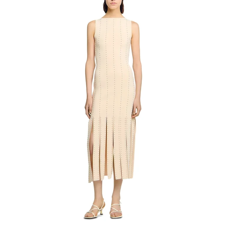 Sandro Carwash Hem Studded Maxi Dress