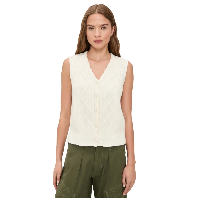 Varley Tatyana Cable Knit Vest Egret M