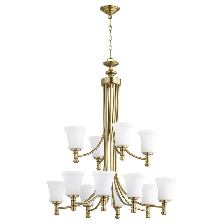 Quorum Rossington 12-Light 37" Transitional Chandelier in Aged Brass