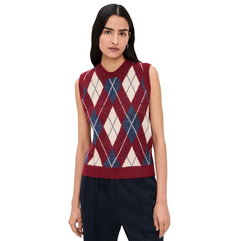 Another Girl Argyle Knit Tank Sweater Vest Multi M