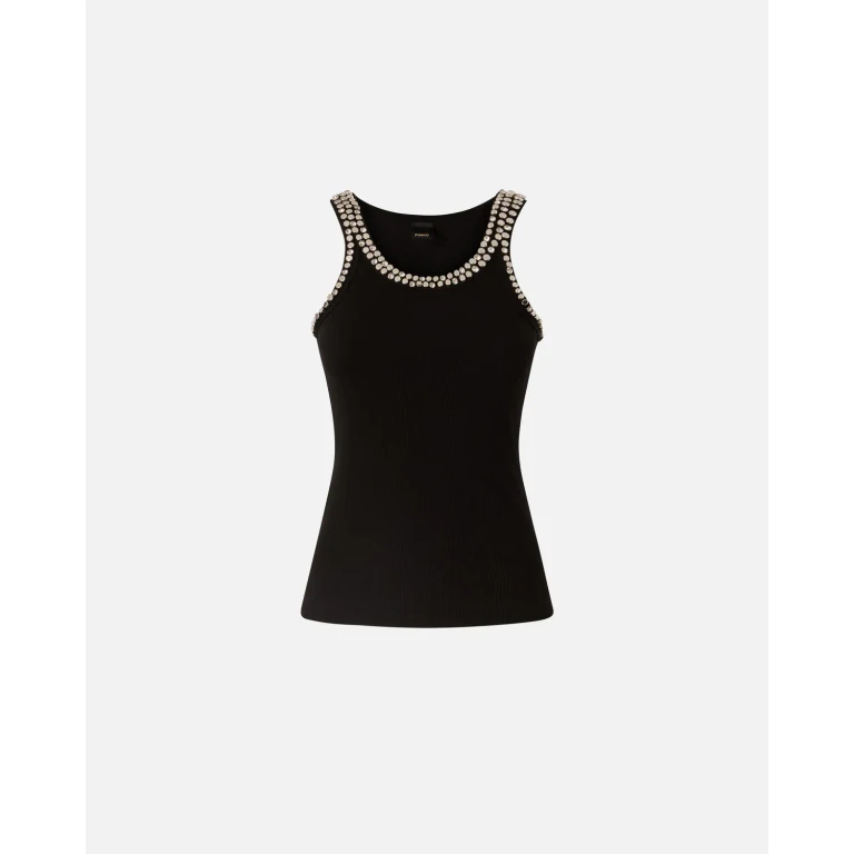Pinko - Top côtelé avec broderies bijoux - XS