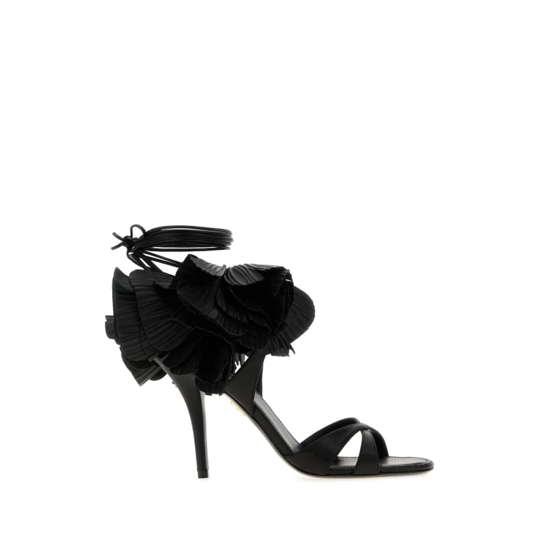 Ferragamo Black Leather Estrella 95 Sandals