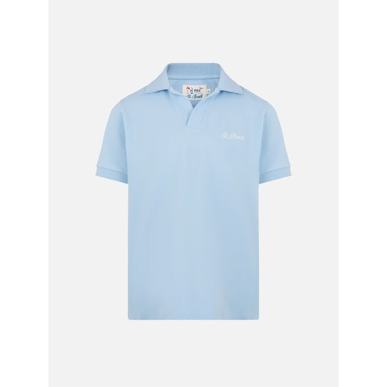 Mc2 Saint Barth Light Blue Cotton Piquet Buttonless Polo Shirt Charles Jr Sky